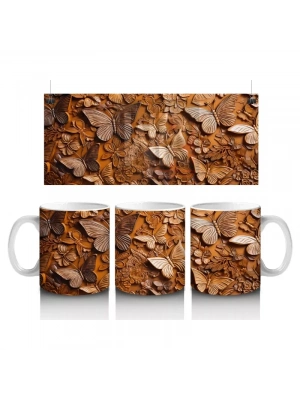 Kurutulmuş Yapraklar Arasında Gerçekçi Kelebek – Baskılı Kahve Kupası