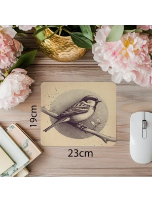 Kuş Figürlü El Çizimi Mouse Pad Tasarımı - 19x23 cm 2 mm Dikdörtgen İthal Baskılı Mouse Pad