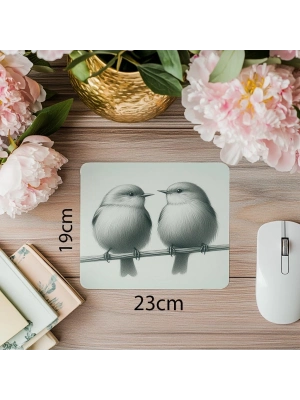 Kuş Severler İçin Sade El Çizimi Mousepad - 19x23 cm 2 mm Dikdörtgen İthal Baskılı Mouse Pad