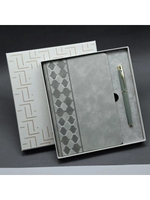 Kutulu Gri Defter Ve Metal Kalem Seti
