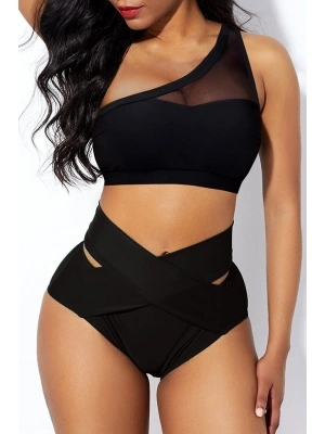 Kadın Siyah Yüksel Bel Tül Detaylı Sütyen Külot Takımı