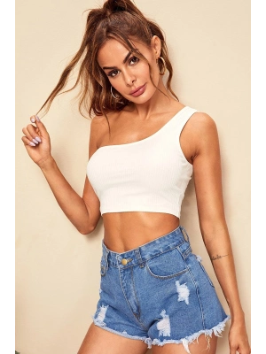 Kadın Beyaz Tek Omuz Crop Büstiyer