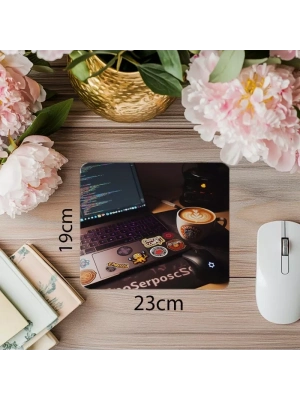Laptop Üzerinde Sticker’lı Mousepad – Kod Yüzeyli - 19x23 cm 2 mm Dikdörtgen İthal Baskılı Mouse Pad