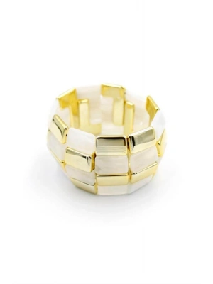 Lastikli Taşlı Bilezik - Krem