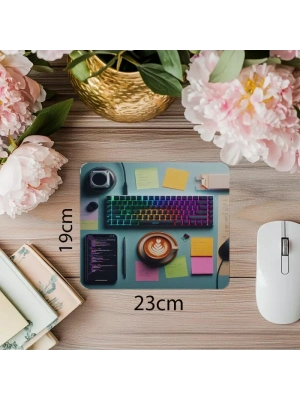 Latte Yanında RGB Klavyeli Mousepad - 19x23 cm 2 mm Dikdörtgen İthal Baskılı Mouse Pad
