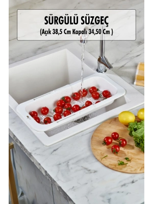 Lavoba İçi Sürgülü Açılır Kapanır Sebze Meyve Süzgeci Beyaz (Açık 38,5 Cm Kapalı 34,50 Cm )