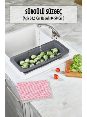 Lavoba İçi Sürgülü Açılır Kapanır Sebze Meyve Süzgeci Füme (Açık 38,5 Cm Kapalı 34,50 Cm )