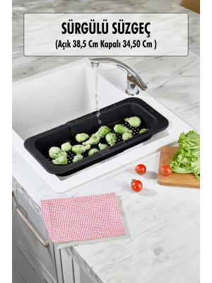 Lavoba İçi Sürgülü Açılır Kapanır Sebze Meyve Süzgeci Siyah (Açık 38,5 Cm Kapalı 34,50 Cm )