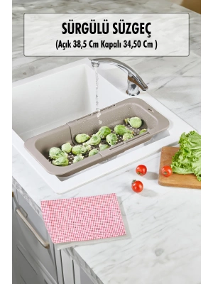 Lavoba İçi Sürgülü Açılır Kapanır Sebze Meyve Süzgeci Vizon (Açık 38,5 Cm Kapalı 34,50 Cm )