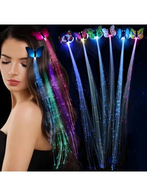 Led Fiber Optik Işıklı Kelebek Saç Klipsi 1 Adet