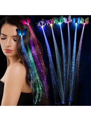 Led Fiber Optik Işıklı Kelebek Saç Klipsi