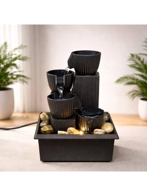 LED Işıklı 3 Katlı Masaüstü Dekoratif Su Şelalesi