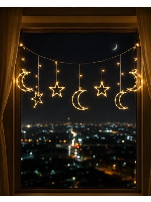 LED Işıklı Ay Yıldız Ramazan Dekoru İç Mekan Süsleme Aydınlatması