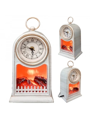 LED Işıklı Eskitme Şömine Saat