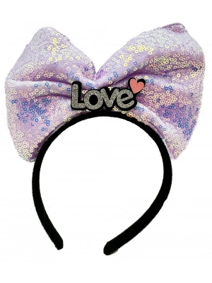 Led Işıklı Gümüş Love Yazılı Lila Fiyonk Taç