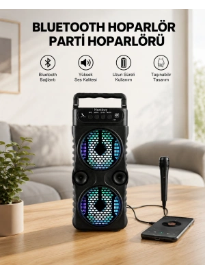 LED Işıklı Kablosuz Bluetooth Hoparlör Yüksek Ses Güçlü Bas Performansı Taşınabilir Şarjlı