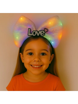 Led Işıklı Love Yazılı Pembe Fiyonk Taç – Kız Çocuk Parti Tacı