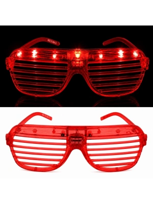 Led Işıklı Panjur Parti Gözlüğü Kırmızı Renk Shutter Gözlük