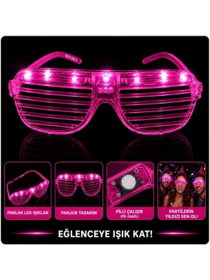 LED Işıklı Panjur Parti Gözlüğü Pembe Renk Gözlük