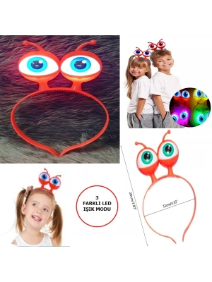 Led Işıklı & Pilli 3 Farklı Modda Yanan Uzaylı Göz Parti Tacı Kırmızı Renk 18x12 Cm