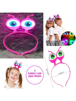 Led Işıklı & Pilli 3 Farklı Modda Yanan Uzaylı Göz Parti Tacı Pembe Renk 18x12 Cm