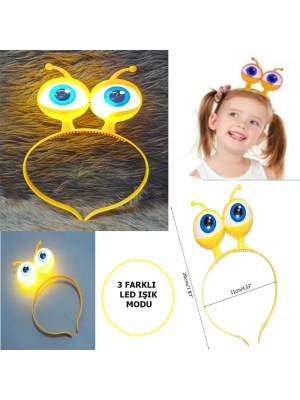 Led Işıklı & Pilli 3 Farklı Modda Yanan Uzaylı Göz Parti Tacı Sarı Renk 18x12 Cm