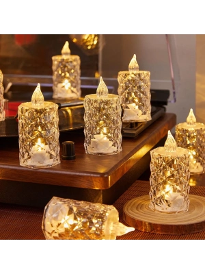 Led Mum Şeffaf Kristal Led Mum Pilli Alevsiz Çay Mumu Düğün Doğum Günü Ortam Işığı