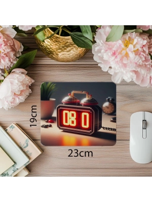 LED Sayılı Alarm Saati Mousepad – Kırmızı Işık - 19x23 cm 2 mm Dikdörtgen İthal Baskılı Mouse Pad