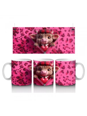 Leopar Desenli Arka Planda Aşık Buzağı – Baskılı Kahve Kupası