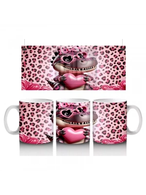 Leopar Desenli Kalpli Gözlük Takmış Dinozor Figürü - Baskılı kahve kupası
