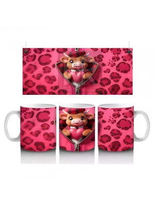 Leopar Desenli Zemin Üzerinde Buzağı Figürü - Baskılı Kahve Kupası