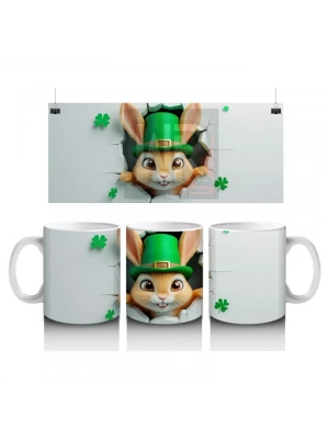 Leprechaun Şapkalı Sevimli Tavşan Figürü - Baskılı kahve kupası