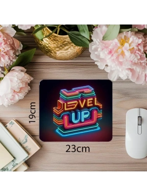 Level Up Yazılı Katmanlı Neon Mousepad - 19x23 cm 2 mm Dikdörtgen İthal Baskılı Mouse Pad