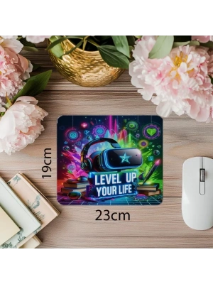 Level Up Your Life Yazılı Enerjik Mousepad - 19x23 cm 2 mm Dikdörtgen İthal Baskılı Mouse Pad