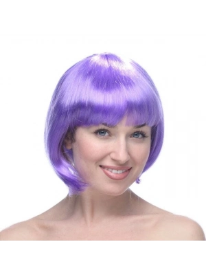 Lila Kısa Model Parti Peruğu Küt Saç