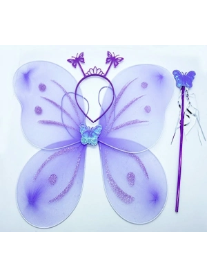Lila Mor Kız Seti – 50 cm Kanadı, Taç ve Asa