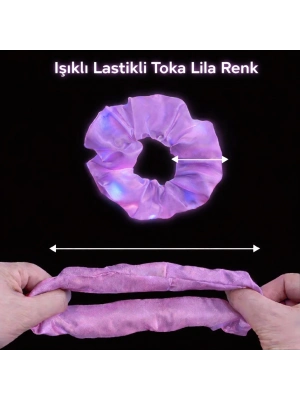 Lila Mor Renk Led Işıklı Lastikli Saç Tokası - 3 Modlu Festival & Parti Saç Tokası