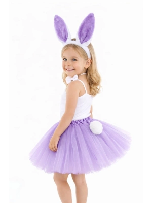 Lila Mor Tavşan Kostüm Seti Kız Çocuk – Tütü Etekli 4 Parça