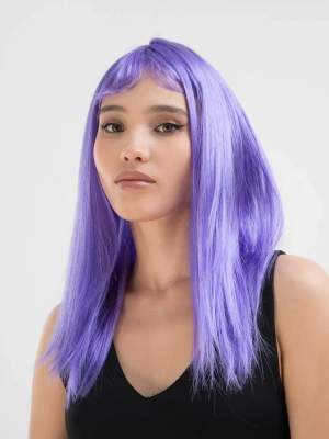 Lila Renk Uzun Düz Parti Peruğu