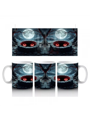 Loş Işıklı Gotik Koridorda Korku Temalı Cadılar Bayramı Baskılı Kupa Bardak