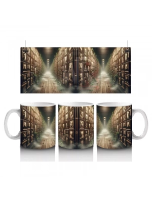 Loş Işıklı Gotik Koridorda Mum Işığı Temalı Cadılar Bayramı Baskılı Kupa