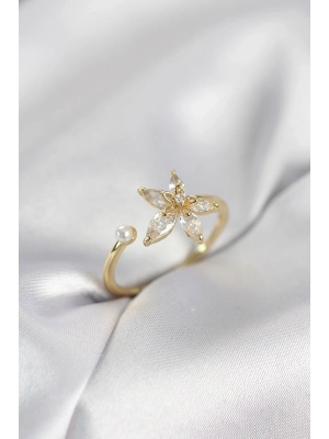 ® Lotus Model Zirkon Taşlı Gold Renk Kadın Yüzük