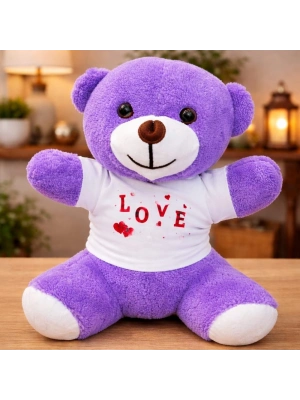 Love Baskılı Tişörtlü Peluş Mor Ayıcık