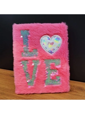 Love Tasarımlı Peluş Kapaklı Defter Hediyelik