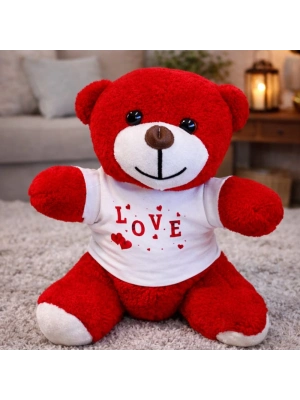 Love Tişörtlü Kırmızı Peluş Ayıcık