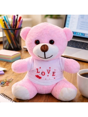 Love Tişörtlü Pembe Peluş Ayıcık