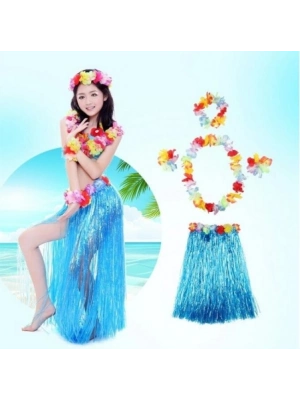Luau Aloha Hawaii Partisi  Etek Taç ve Bileklik Seti Mavi