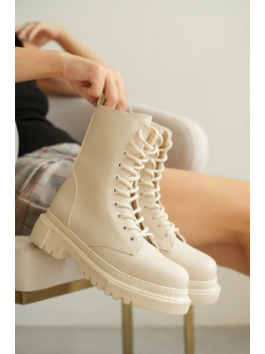 ÇOK SATAN LC001 4.5 CM Bej Uzun Bağcıklı Bot