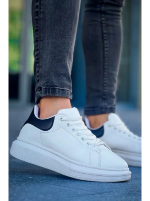 ÇOK SATAN LC101 Beyaz Arka Siyah Bağcıklı Erkek Ayakkabı