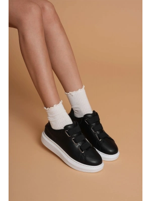 ÇOK SATAN LC103 Siyah Cilt Beyaz Taban Kadın Sneaker